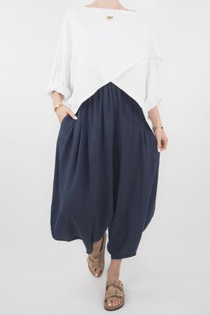 Made in Italy Noa Linen Blend Sia Pant Navy